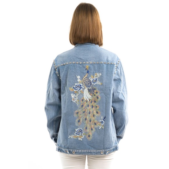 Denim Embroidered Studded Jacket - Picture 2 of 7